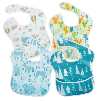 

4Pcs/Lot Waterproof Baby Bibs Unisex TPU Washable Fashion Bibs For Boys & Girls Stain and Odor Resistant Feeding Bibs