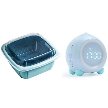 

1 Pcs Blue Refrigerator Sealed Drain Fresh-Keeping Box & 1 Pcs Kids Alarm Clock for Kids, Color Night Light