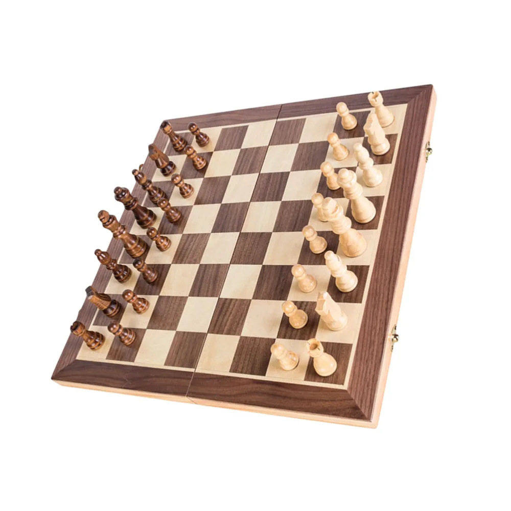 Large Chess Wooden Set Folding Chessboard Magnetic Pieces Wood Board 40cm 