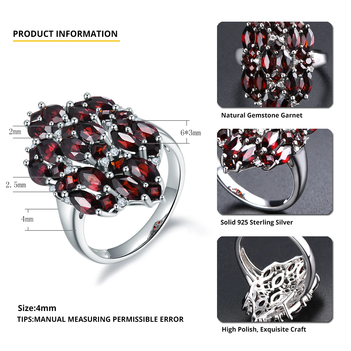 Hutang 5.12ct Гранат 925 Серебряное кольцо для женщин настоящий красный драгоценный камень Стерлинговое Серебро новые Кластерные кольца Изысканные элегантные ювелирные изделия для подарка