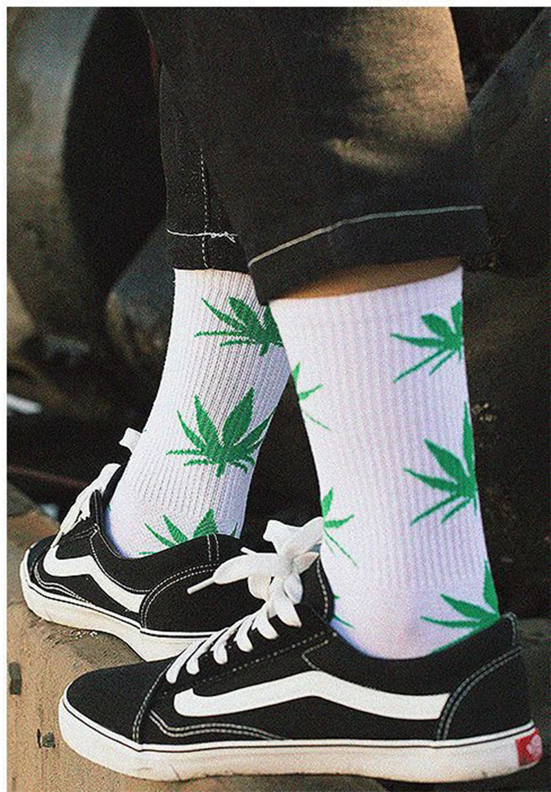 CXZD cool bamboo summer women's funny socks marijuana long maple leaf maple leaf cotton weed grass white black socks