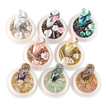 

8 Boxes Nail Art Rhinestones Diamonds Beads, Tingbeauty Nail Art Crushed Shell Crystals Gems Mixed Colorful for DIY Crafting Jew