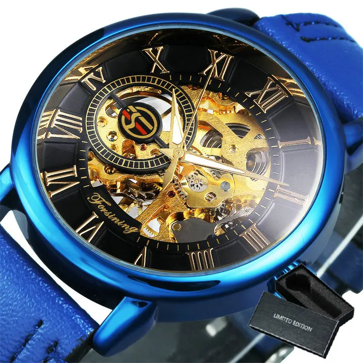 Mechanical Man Gold Watch Mens Watches Top Brand Luxury 2021 WINNER Clock Male Skeleton Leather Forsining 3d Hollow Engraving 