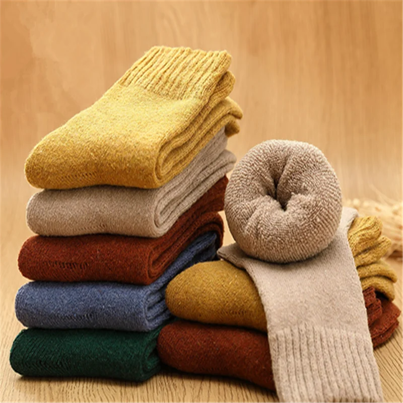 1 пара, зимние толстые теплые шерстяные махровые женские носки, винтажные рождественские однотонные носки, цветные носки, подарок, свободный размер, милые носки