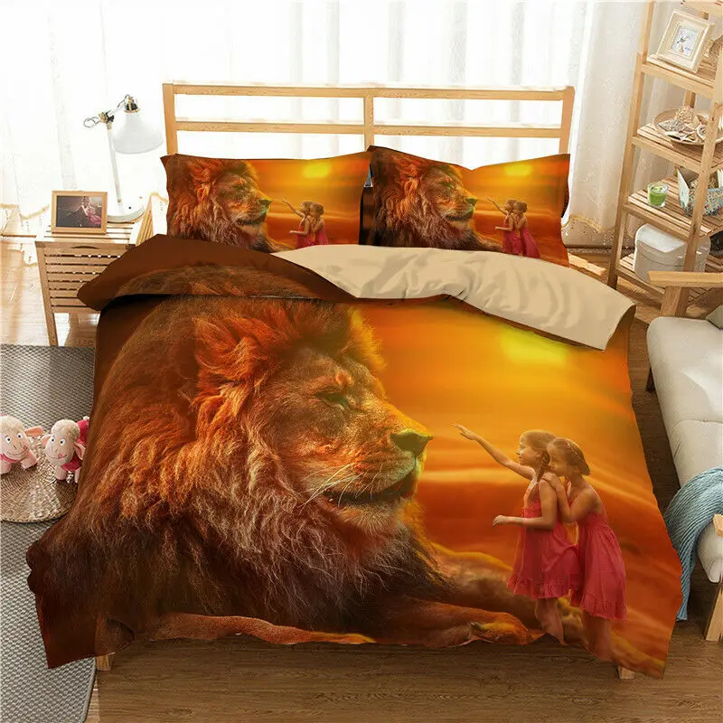 Lion Bedding Set 2/3Pcs Duvet Cover & Pillowcase(s) 3D Printed Quilt Cover Home Textile Gift 