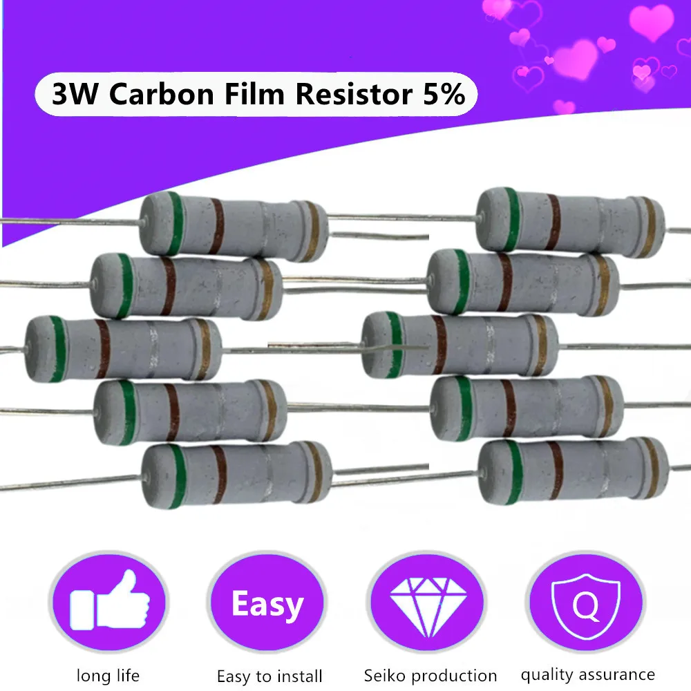 20pcs/lots Fourcolor Ring Resistor 3w Carbon Film Resistors 5 High