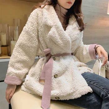 

MISHOW Two Side Avaliable Winter Coat For Women Lambswool Parka Waist Belt Slim Jacket MX19D8332