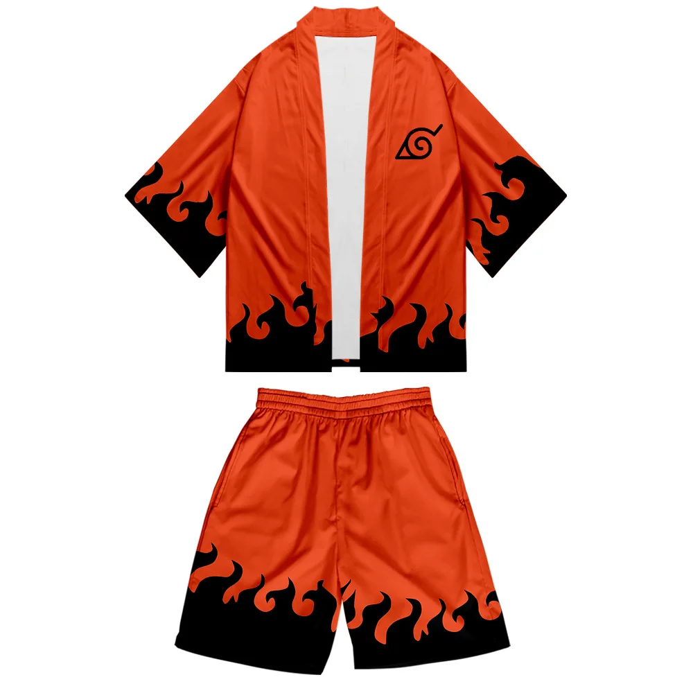 

New Fashion Two Piece Set 2019 Japanese Style Kimono Sets Harajuku 3D Printed Naruto Dragonball Clothes Plus Size Pyjamas Kimono