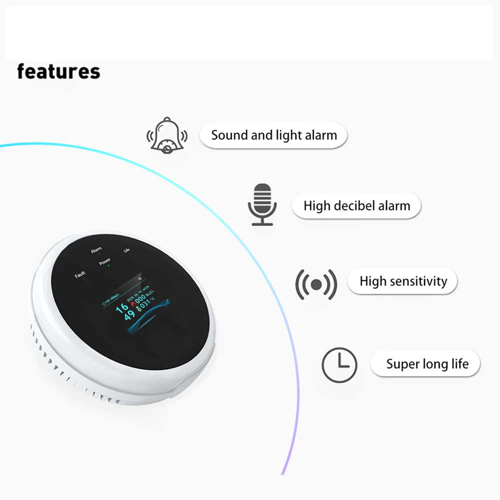 wireless panic alarm Ostaniot Tuya WiFi Smart LPG Leak Sensor LED Display Screen APP Control Safety Smart Home Leakage Sensor Support Smart Life App security panic button