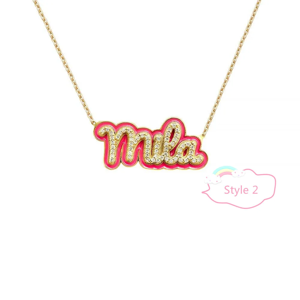 DUOYING Fashion Custom Name Necklace With Zirconia Personlized Colorful Enamel Outline Pave Necklace For Christmas Cute Gift