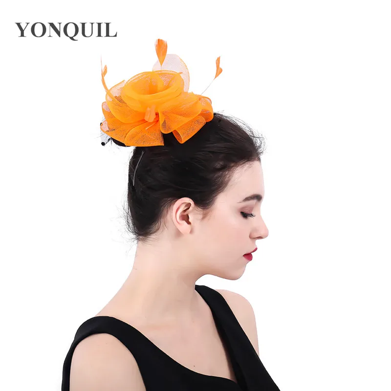 Gorgeous women wedding headwear hair pins bride mesh fascinator hat flower party hair accessories headband fedora formal dress