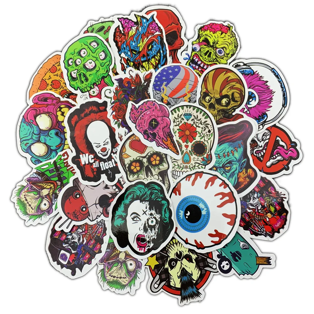 

50pcs Terror Mischief Sticker Graffiti Waterproof Skeleton Funny Stickers To Car Travel Suitcase Laptop Skateboard Guitar Fridge