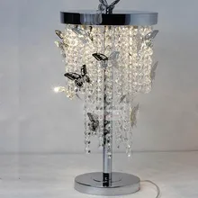 Хрустальная настольная лампа, прикроватная лампа для спальни, светодиодная лампа-бабочка из нержавеющей стали, Хрустальная, для гостиной, столовой, настольная лампа, красивая