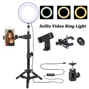 

Desktop 6" 8" Video Ring Light with Stnad Phone Holder Dimmable Warm LED Selfie Ringlight Photography Youtube Game Live Lighting