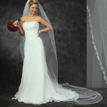 Белый цвет слоновой кости 1 слой собора пол ручной работы бусины Кристалл Край свадебная вуаль свадебные аксессуары Длинная фата невесты с гребнем