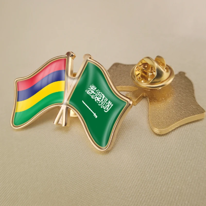 

Mauritius and Saudi Arabia Crossed Double Friendship Flags Lapel Pins Brooch Badges