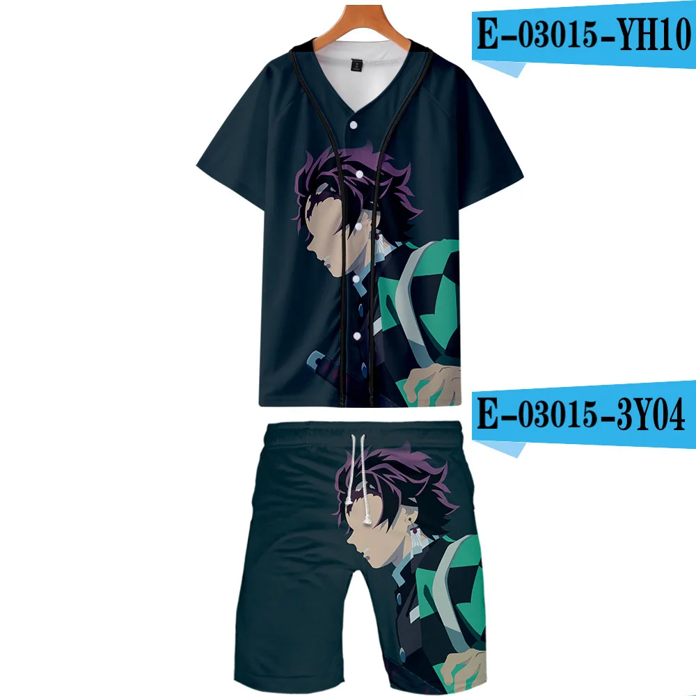 Demon Slayer Kimetsu no Yaiba 3D Harajuku комплект из двух предметов футболка для бейсбола+ шорты Модный колледж стильный Highstreet летние мужские комплекты - Цвет: 3Y04YH10