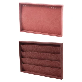 

2 Pcs Pink Velvet Jewelry Ring Organizer Tray Holder Necklace Earrings Bangle Storage Box, Cutting Disk & Necklace Plate