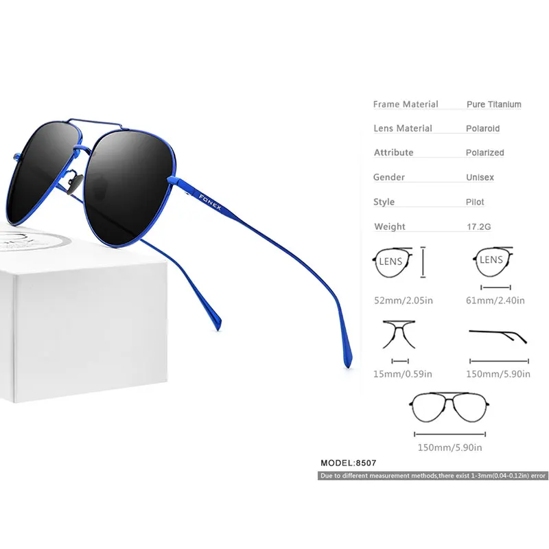 FONEX, чистый титан, поляризационные солнцезащитные очки, мужские, авиационные, солнцезащитные очки для мужчин,, новинка, для вождения, для улицы, Aviador, UV400, оттенки 8507