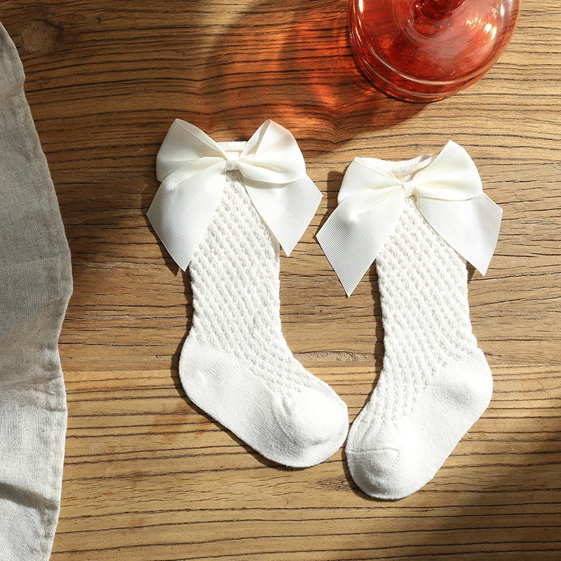 Children Big Bow Socks Kids Girls Princess Toddlers Long Knee High Socks Hollow Out Baby Floor Spanish Pineapple Style Socken