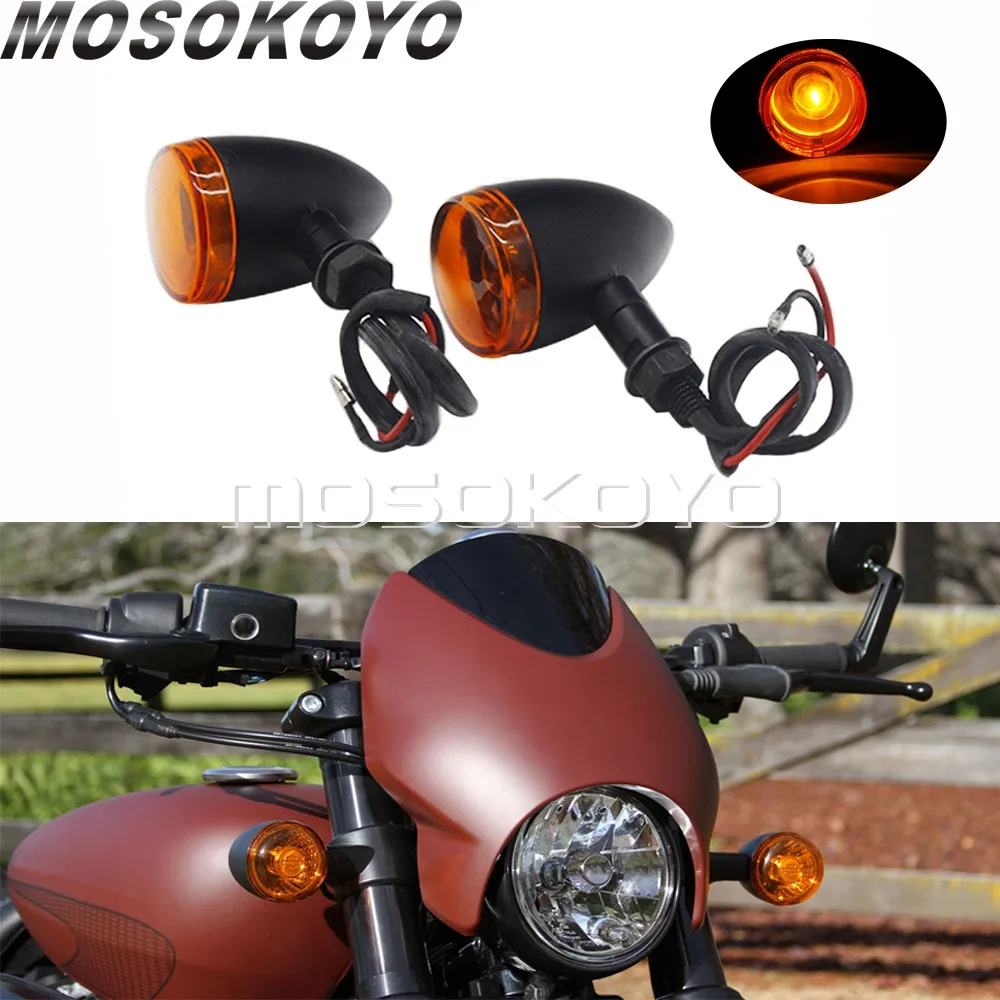 Black Motorcycle Retro Bullet Amber Turn Signals Indicators Light for Harley Sportster Yamaha Kawasaki Cafe Racer Bobber Cruiser |