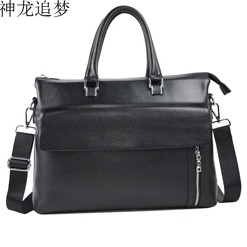 

Men Briefcase genuine Leather briefcase men's shoulder bag top layer leather business bag laptop computer bag male tote handbag