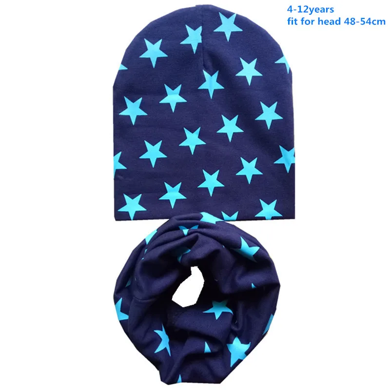 Kids Winter Hat Scarf Set Spring Autumn Star Pattern Cotton Beanies Suit 0-3 Year Baby 4-12Year Kid