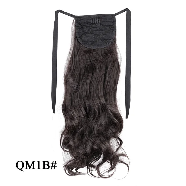 Leeons 20'' Synthetic Ponytail Hair pieces Heat Resistant Fiber Straight Ribbon Clip In Hair Extension 21 colors Brown Black qm1b