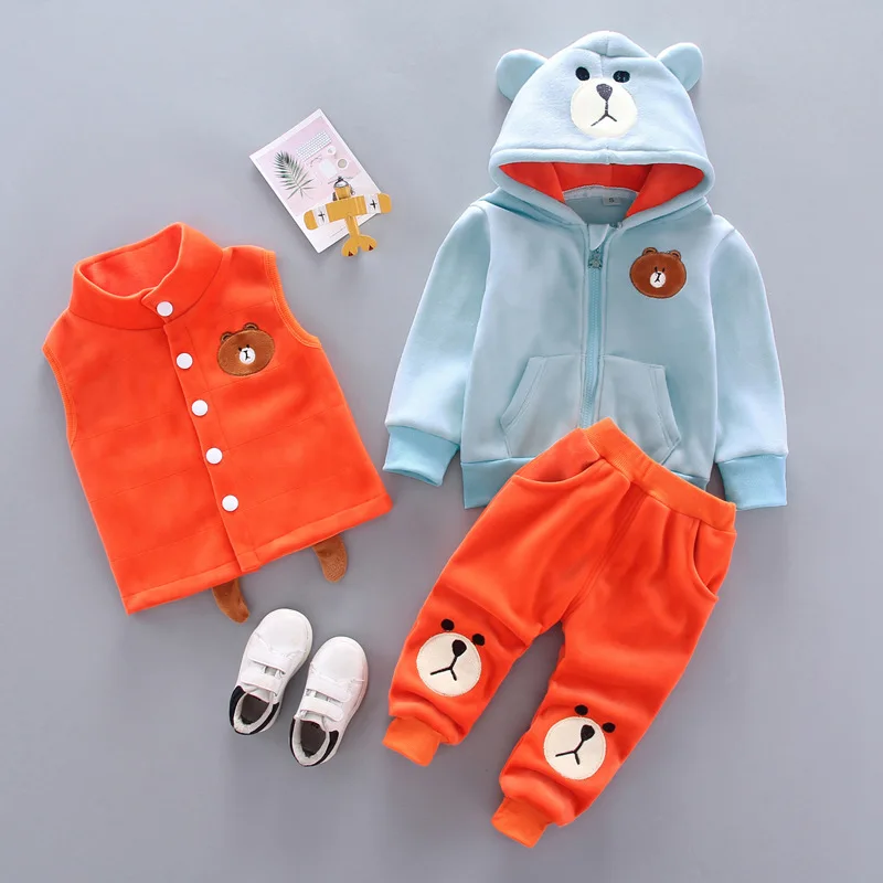 

2019 Winter Male Baby Cotton Vest out Clothes Set New Style Korean-style BOY'S plus Velvet Hoodie Three-piece Set