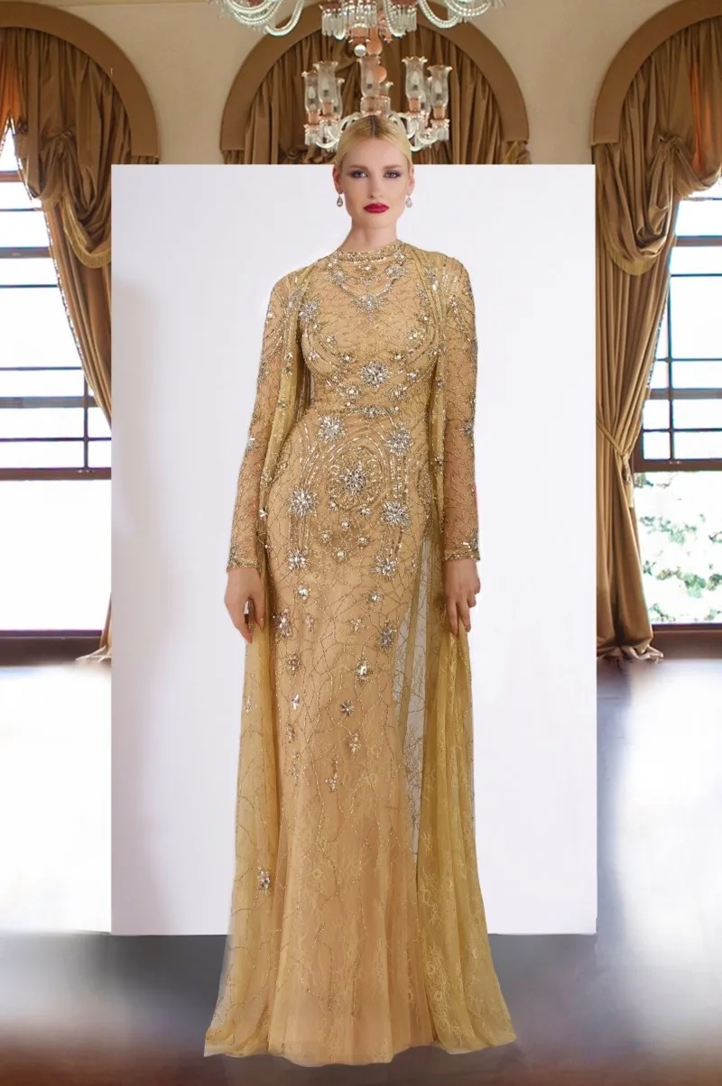Gold Mother Of The Bride Dresses mother bride dresses Latest With Cape Lace Appliqued Beaded Mother Of The Groom Gowns Plus Size