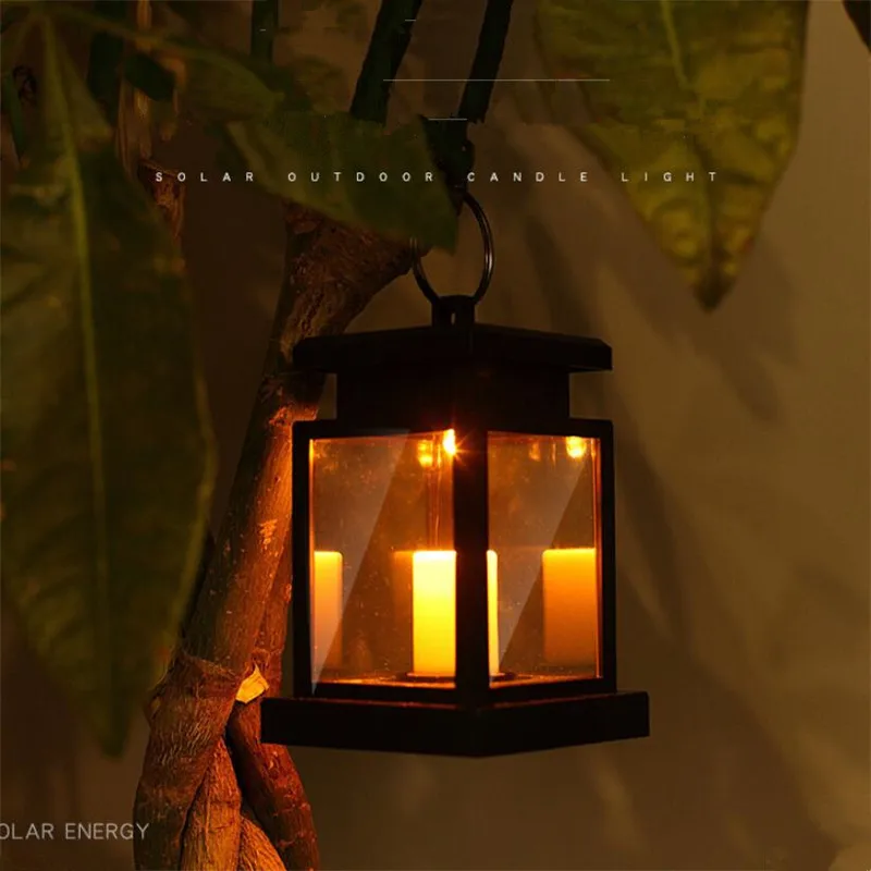 Solar Hanging Lantern Candle Lights Outdoor Candle Effect Light with Hooks for Garden Patio Lawn Deck Umbrella Tent Tree Yard  (1)