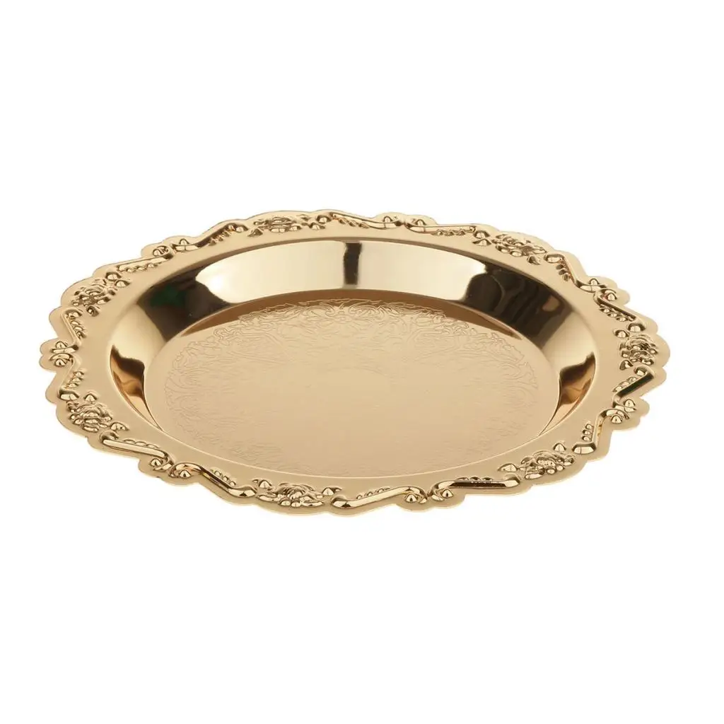 4'/6'Gold Round Metal Fruit Dish Pastry Plate Tea Dessert Serving Tray Food Display Plates Fruit Bread Basket - Golden, 15cm