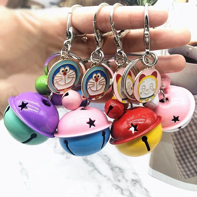 Korean Creative Car Keychain Doraemon Cartoon Two-Color Bell Keyring Pendant Multicolor Optional Wholesale | Украшения и