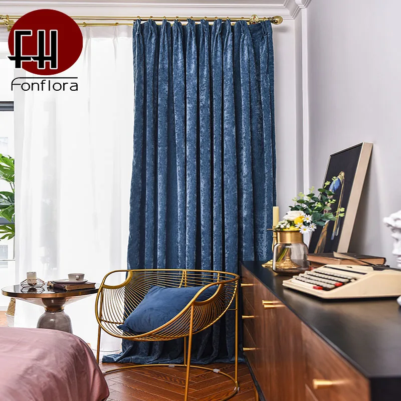 

Nordic Chenille Curtains For Living Room Retro Color Bedroom Curtains French Window Treatments Custom Size Blue Gray Green Pink
