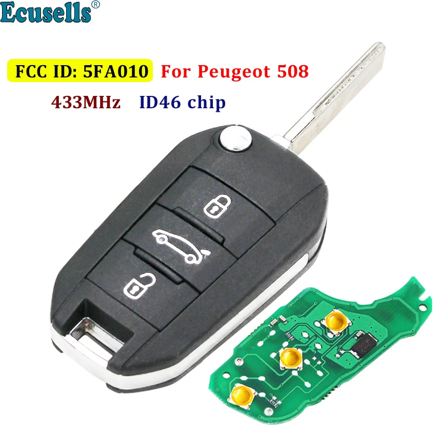 3 кнопки флип дистанционного ключа fob 433 МГц с ID46 PCF7941 чип для peugeot 508 301 с HU83 пустой ключ