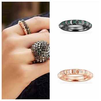 

Punk Zircon Rivet HERISSON Finger Ring Black Gun Green Zircon Stackable Spike Design Ring for Women Men Party Fine Jewelry