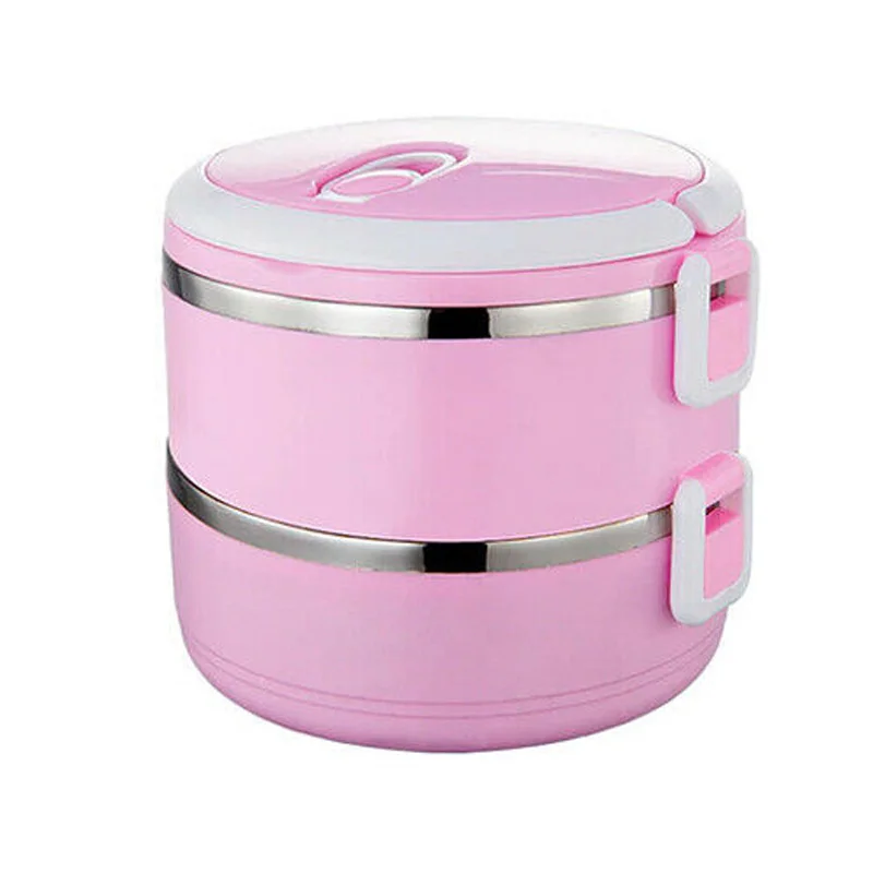 Pink 2 Layers 1~ 4 слоя нержавеющей стали Ланч-бокс Bento Термоизолированный пищевой контейнер - Цвет: Pink 2 Layers