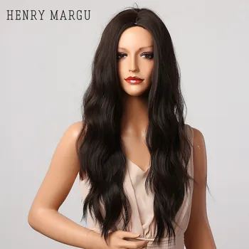 

HENRY MARGU Black Brown Long Synthetic Wigs Wave Natural Heat Resistant Hair Synthetic Cosplay Daily Wig For White/Black Women