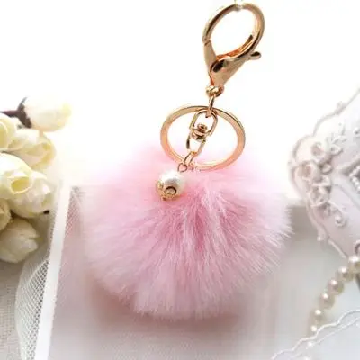 Light Pink Многоцветная Сумочка с кроликом милая сумка жемчужный пушистый кролик меховой шар брелок для поиска ключей стильный модный брелок - Цвет: Light Pink