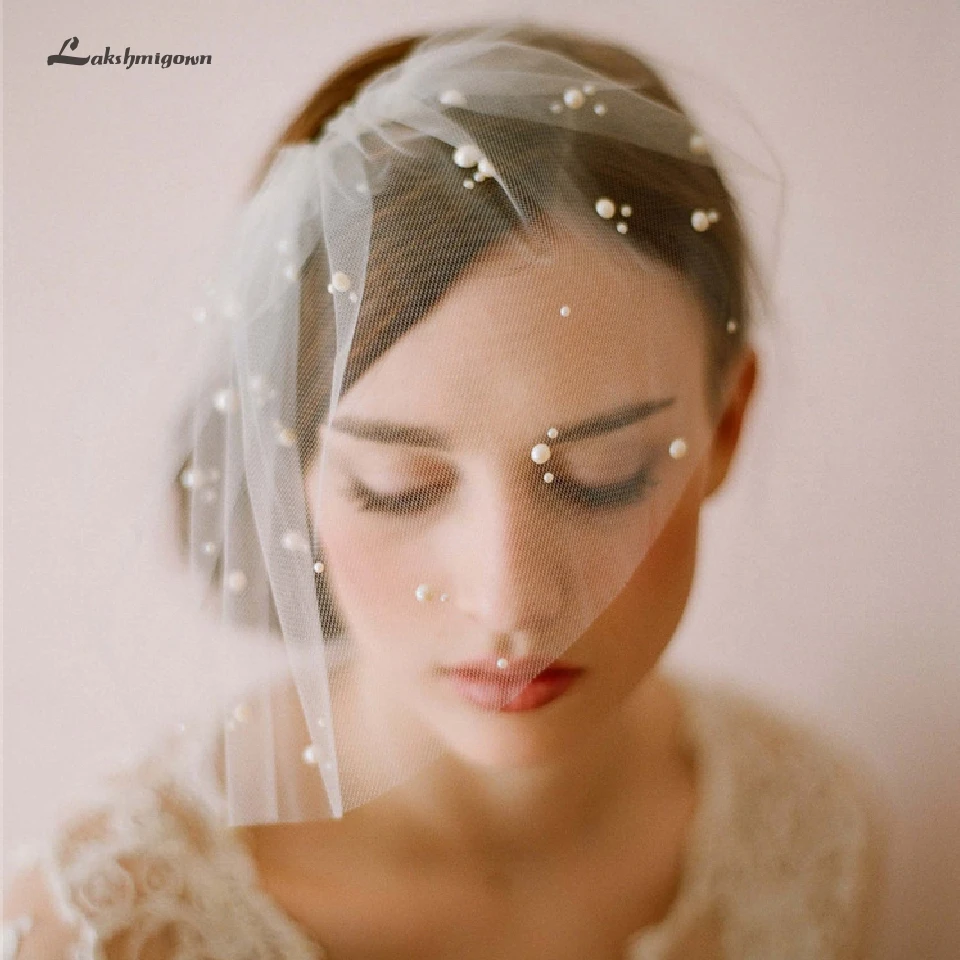 

Lakshmigown Short Tulle Pearl Veil White Mariage Bridal Accessory New Bridal Veil With Comb Free Shipping Wedding Accessories