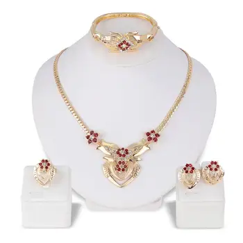 

Women's Wedding Flower Rhinestone Ring Earrings Necklace Bracelet Jewelry Set new necklace set