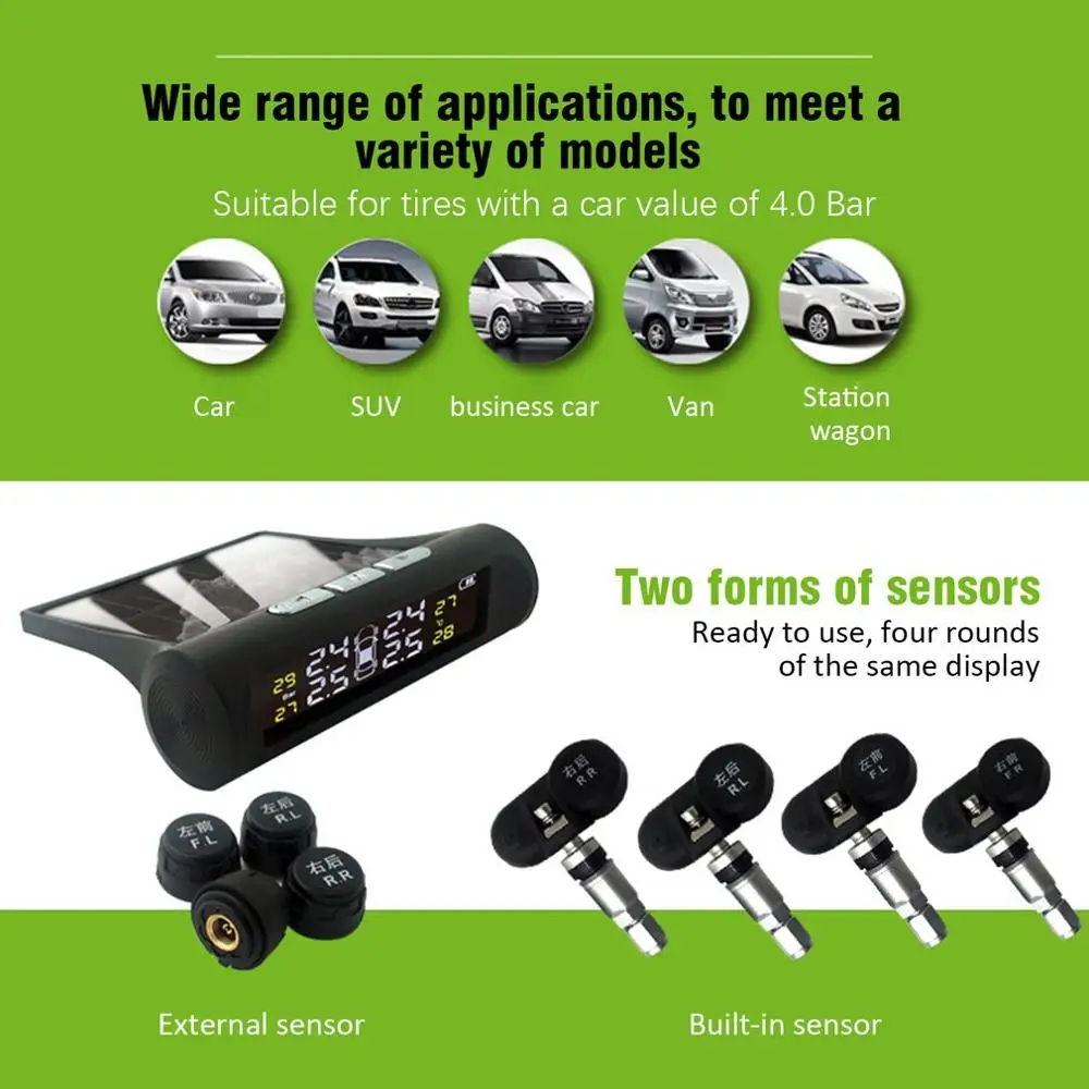 T1 Автомобильная солнечная Беспроводная система контроля давления в шинах встроенный Tpms внешний автомобильный точный Тестер давления в шинах