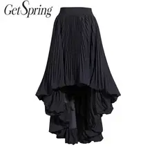 Getвесенняя Женская юбка с высокой талией, длинные плиссированные юбки с эластичной талией и большим подолом, черная юбка, Асимметричные Длинные юбки, мода