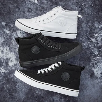 

2020 spring and autumn new men's high-top sneakers trendy fashion all black canvas shoes comfortable wild youth casual shoes