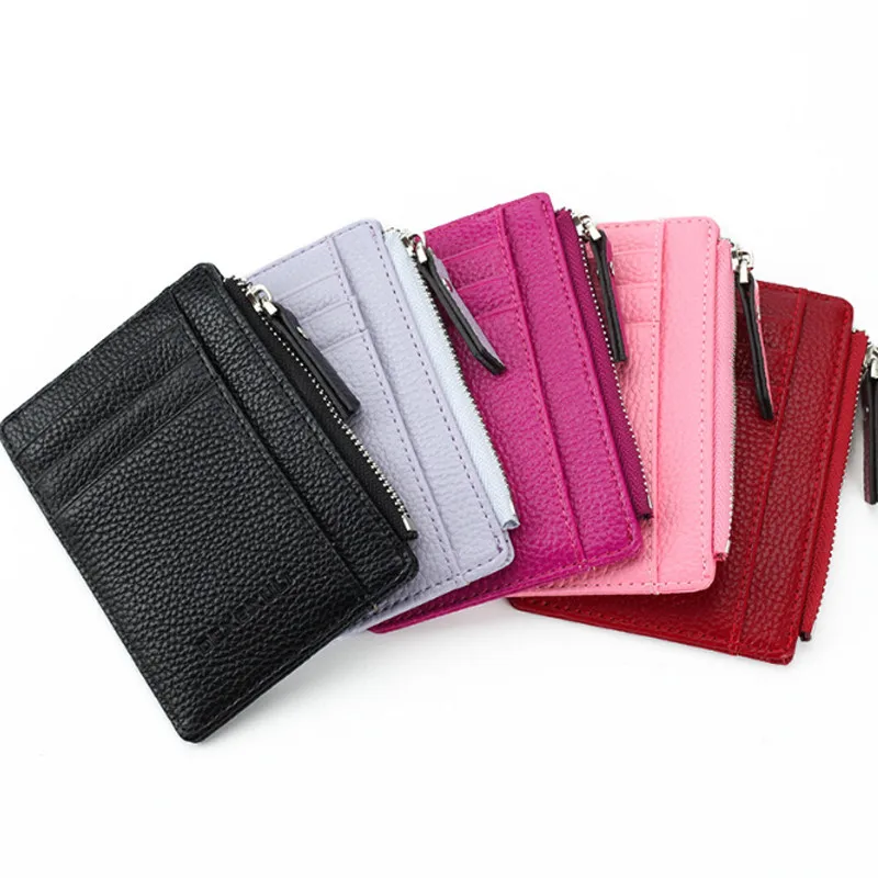 Nuevo  Billetera Mini de cuero PU con ranuras para tarjetas, monedero pequeño para hombre, billetera para mujer con cremallera, monedero, billetera Ultra delgada 85Z1LegJx