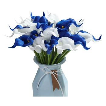 

20Pcs Artificial Calla Lily Flowers for DIY Bridal Wedding Bouquet Centerpieces Home Decor(Blue and White)