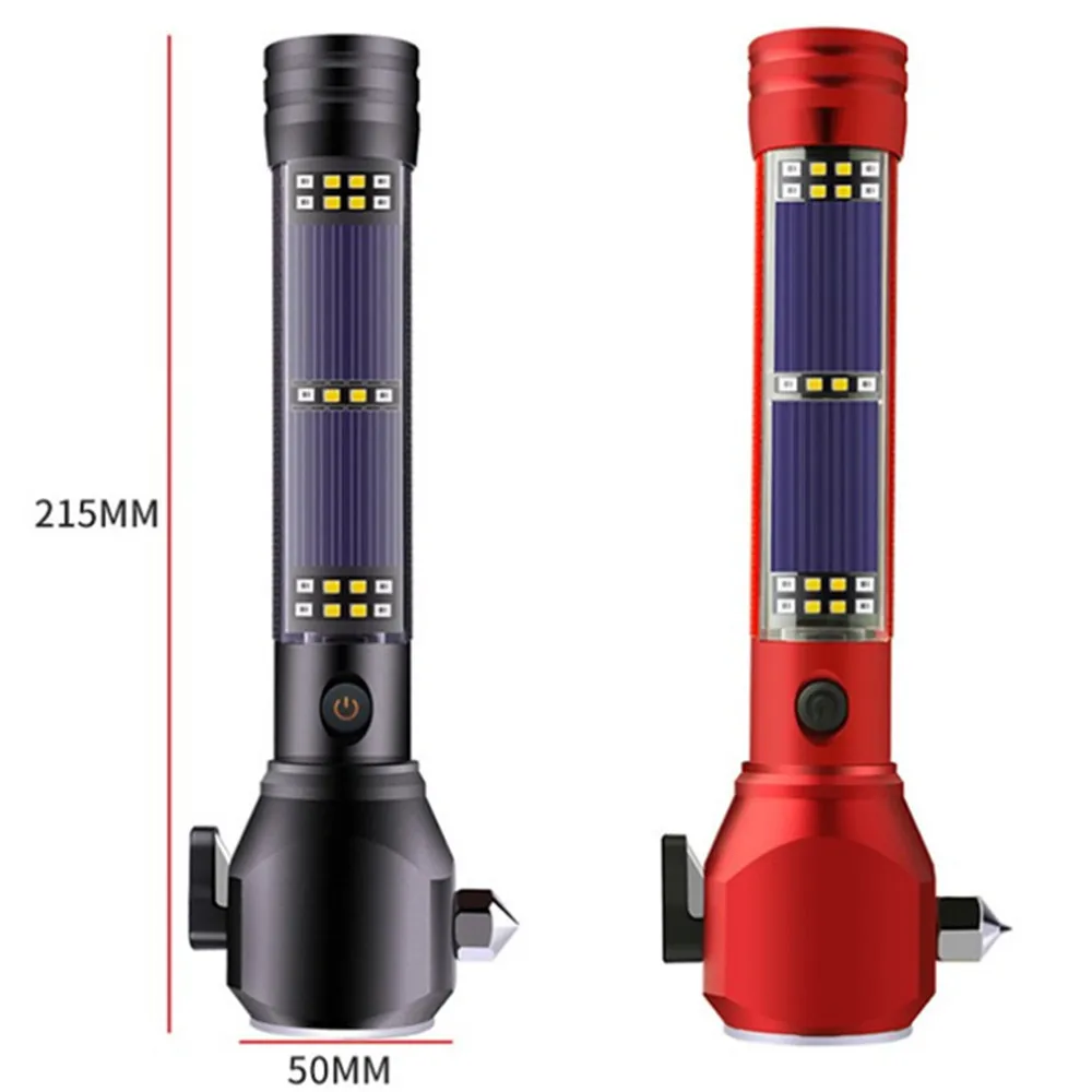 Car fire safety hammer magnet adsorption alarm glare flashlight solar energy LED lighting seat belt cutter mobile phone charging