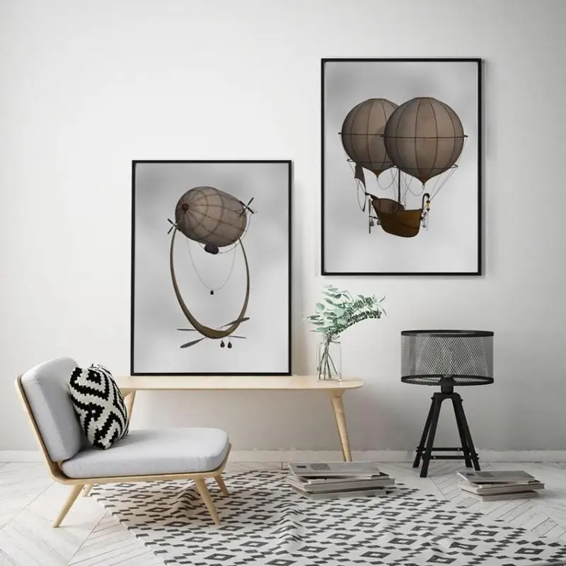 Vintage-Wall-Art-Hot-Air-Balloon-Retro-Steampunk-Airship-Canvas-Painitng-Picture-Poster-For-Morden-Living