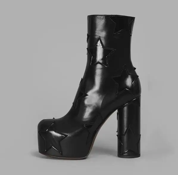 stars black Buono Scarpe/женские ботильоны на платформе; короткие ботинки; botas Fenimina; модные брендовые женские ботинки; ботинки на высоком каблуке-столбике для выпускного; - Цвет: stars black