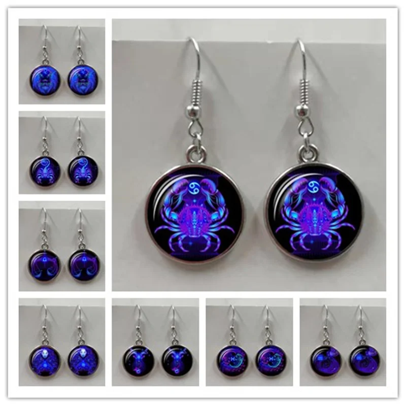 

12 Constella Leo Virgo Stud Earrings Glass Hooded Zodiac Sign Earrings Silver Plated, Bronze, Women's Kids Birthday